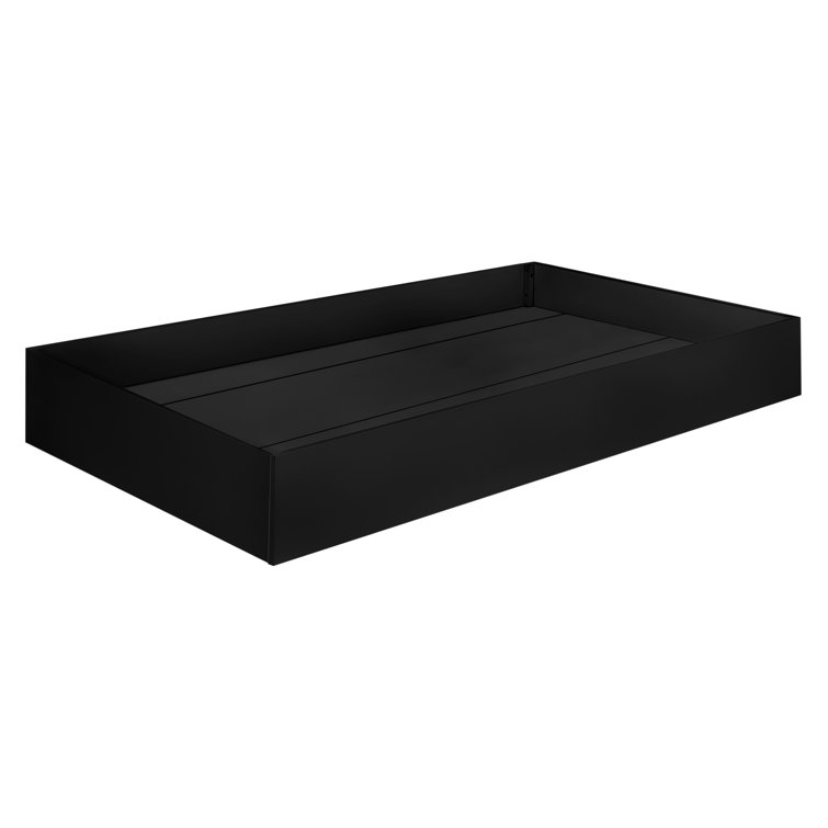Black Twin Minimalist Wood Trundle Bed with Storage