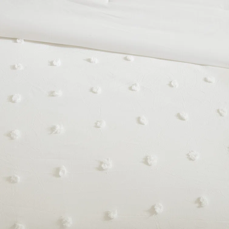 Ivory Cotton Jacquard King Comforter Set with Pom Pom Pillows