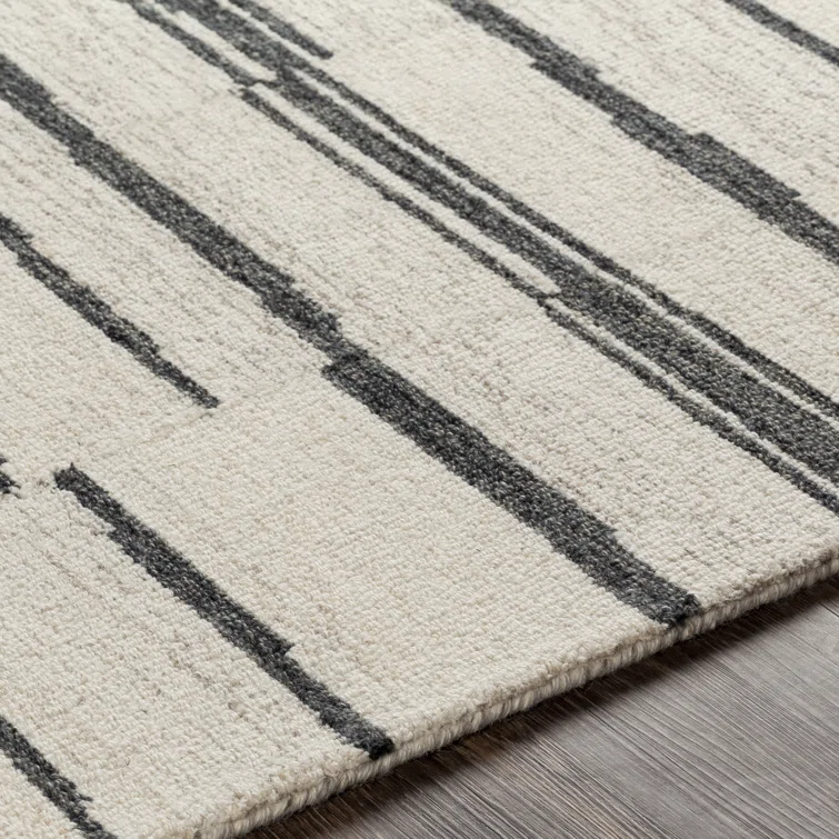 Uptown Hand-Tufted Black and Cream Wool Runner Rug 2'6" x 10'