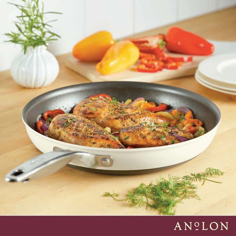 Anolon Achieve 12" Cream Aluminum Nonstick Frying Pan with Lid
