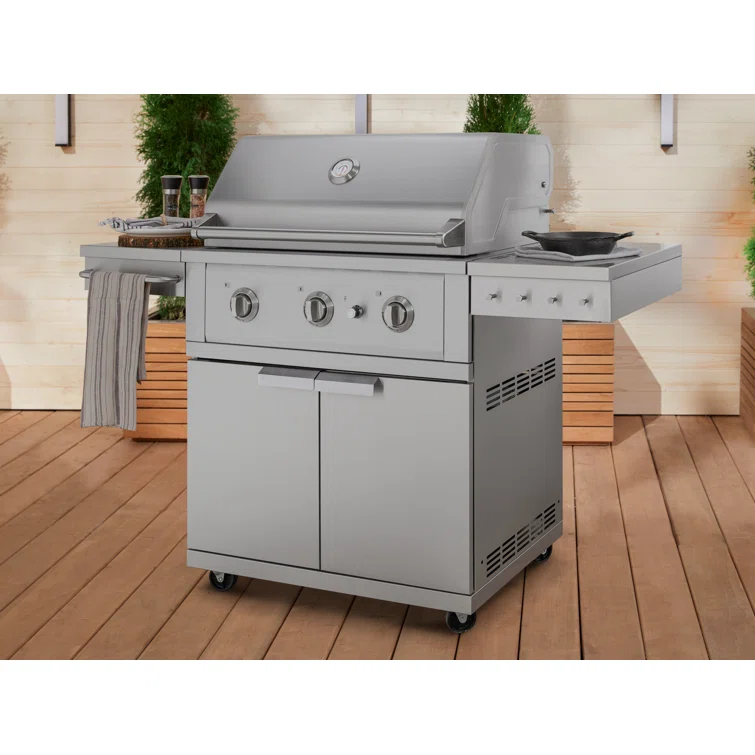33-Inch Stainless Steel Natural Gas Grill Cart with Side Burner