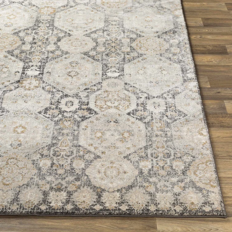 Orizaba Reversible Black Synthetic 5'3" x 7'3" Geometric Rug