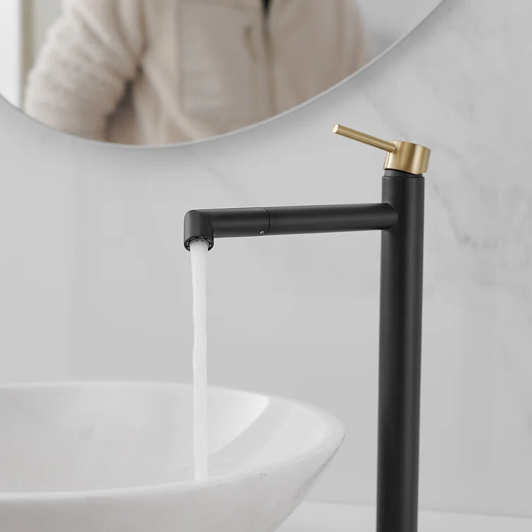 Matte Black and Gold Stainless Steel Single Handle Bathroom Faucet