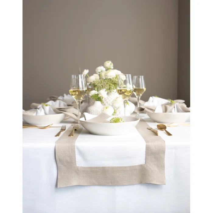 Natural White Linen Rectangle Table Runner 48" x 14"