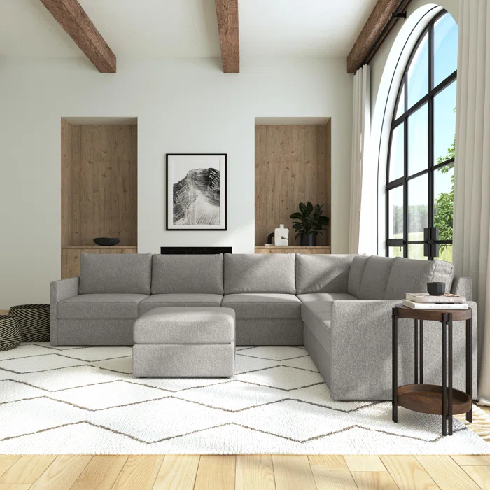 Pebble Gray Fabric 6-Piece Modular Sectional with Ottoman