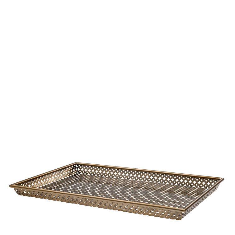 Antique Brass Quatrefoil Openwork Large Decorative Tray