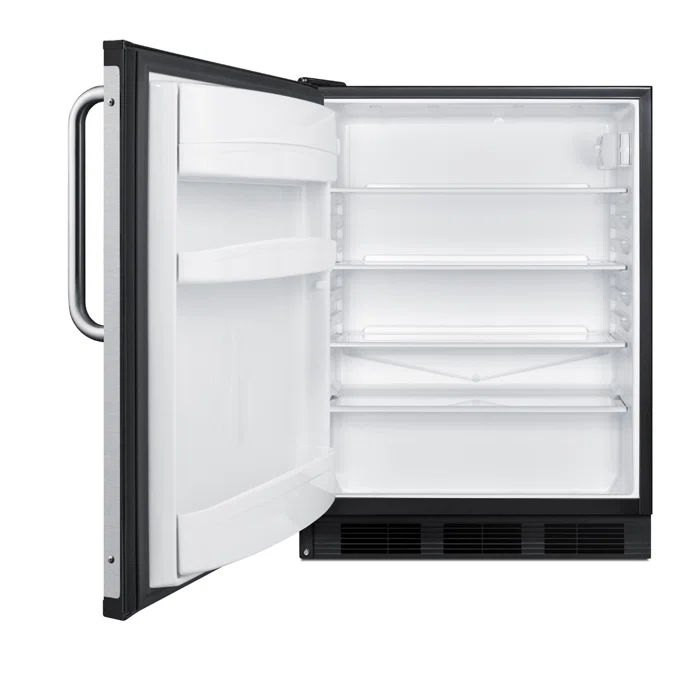 Sleek 24" Undercounter Smart Refrigerator with Stainless Steel Handle - Black
