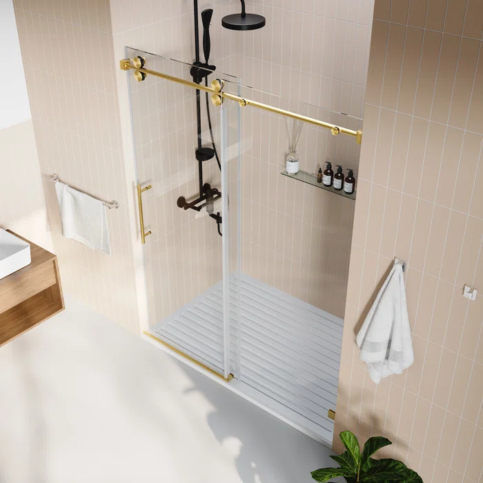 Concord 60" Gold Frameless Sliding Shower Door with Tempered Glass