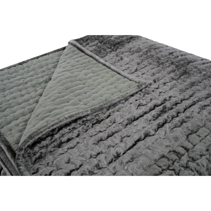 Luxurious Sage Green Velvet King Quilt with Hand-Stitched Detail