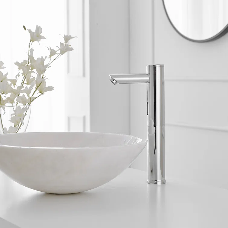 Polished Chrome Touchless Vessel Sink Faucet with Drain Assembly
