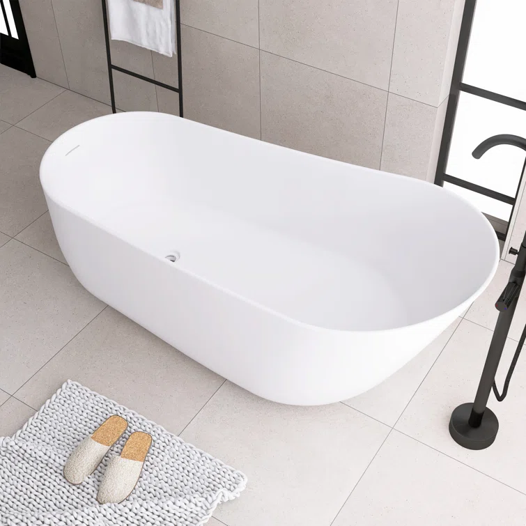 67'' Matte White Solid Surface Freestanding Soaking Bathtub