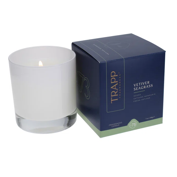 White Glass 7oz Soy Jar Candle with Vetiver Seagrass Scent
