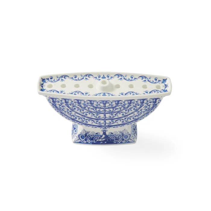 Sapphire Blue Ceramic Baroque Print Menorah