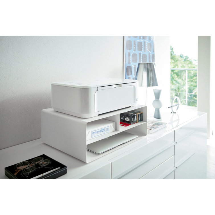 Yamazaki Modern White Steel Desktop Printer Stand with Wheels