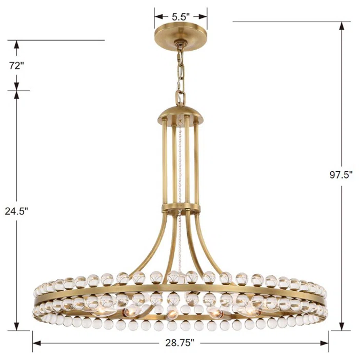 Clover Aged Brass 12-Light Chandelier with Glass Ball Accents