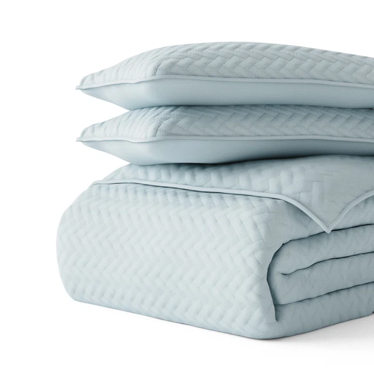 Pale Blue Twin Microfiber Quilted Coverlet & Sham Set