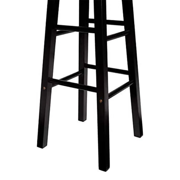 Classic Black Solid Wood 24" Round-Seat Kitchen Counter Stools, Set of 2