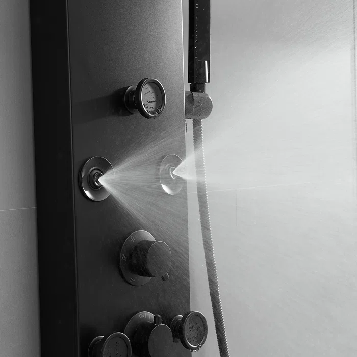 Matte Black 52'' Shower Panel with Rainfall Shower Head and Body Jets