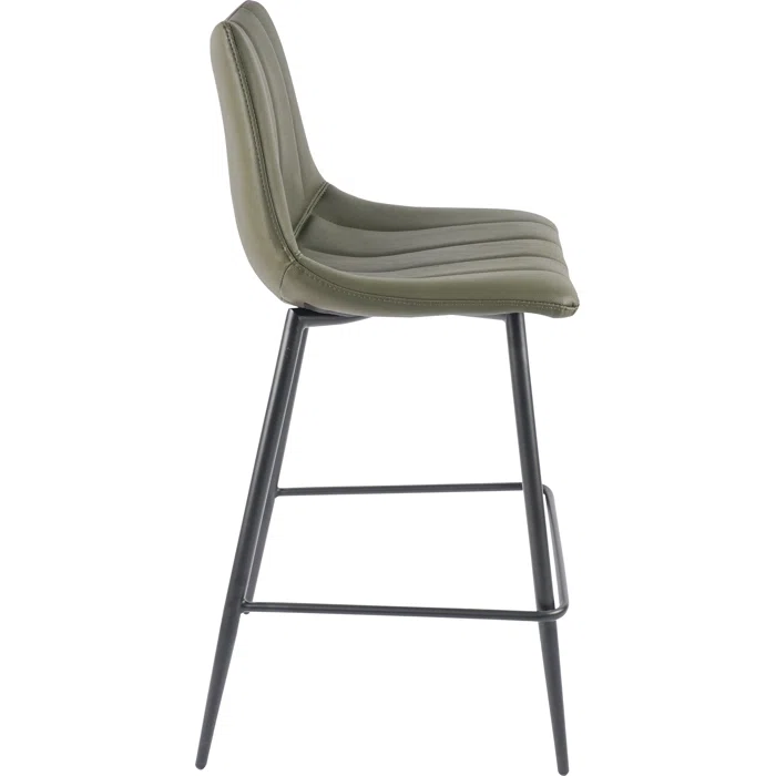 Finnigan Dark Green Vegan Leather Counter Stools with Steel Frame
