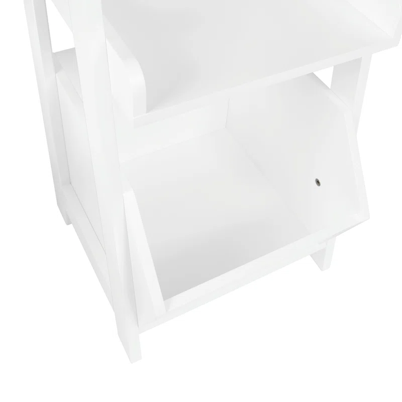 White and Olive Kids 4-Tier Ladder Shelf with Toy Organizer