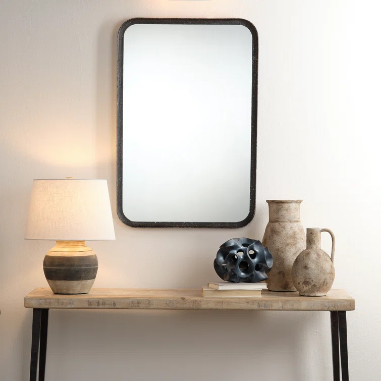 Elegant Rectangular Wood and Gold Dresser Mirror