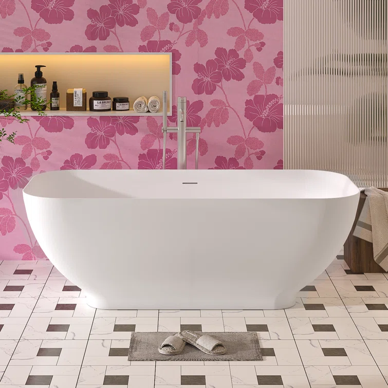 63'' White Acrylic Freestanding Soaking Bathtub