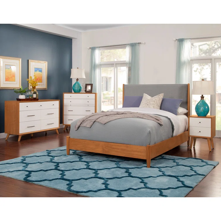 Flynn Black Mahogany Full Panel Bed with Mid-Century Modern Style