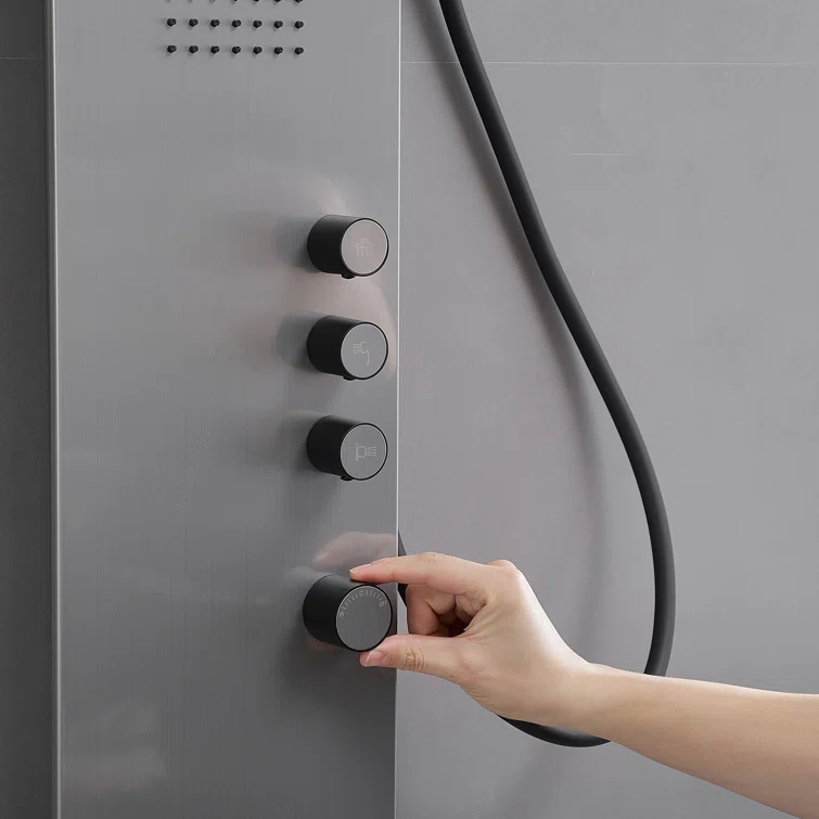 Brushed Nickel Multi-Function Shower Panel with Rainfall and Massage Jets
