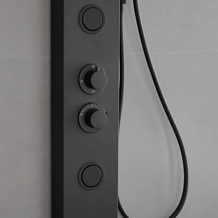 Matte Black Multi-Function Shower Panel with Adjustable Head