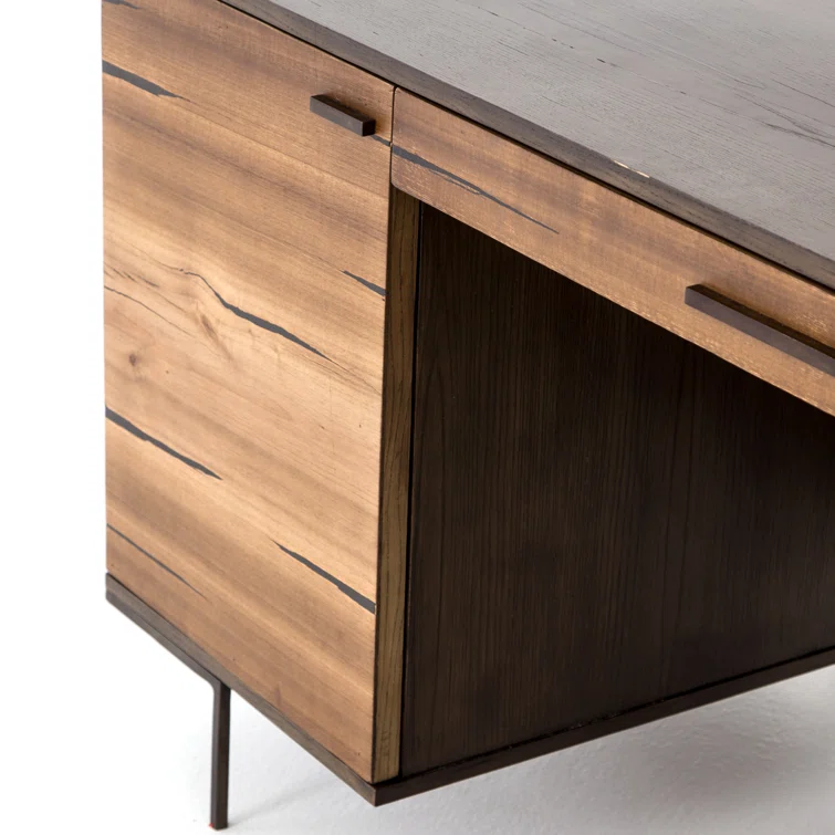 Natural Wood and Iron Home Office Desk with Drawer