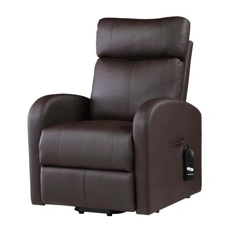 Ricardo Brown Faux Leather Swivel Recliner with Power Lift