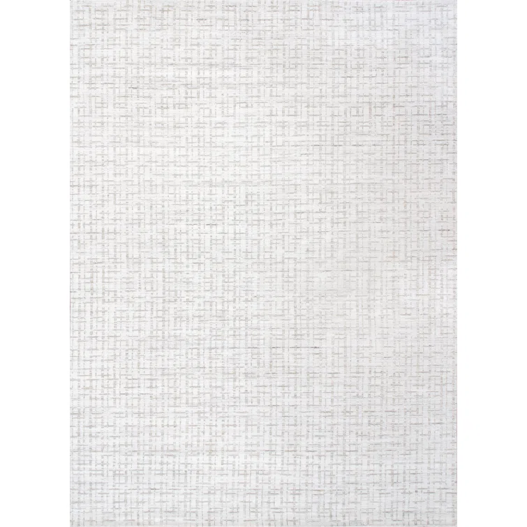 Hand-Loomed Ivory and Silver Wool-Viscose Blend Area Rug, 12' x 15'