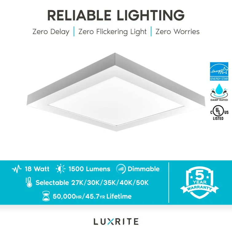 Modern 12x12 Inch LED Flush Mount Ceiling Light, 5-Color Selectable