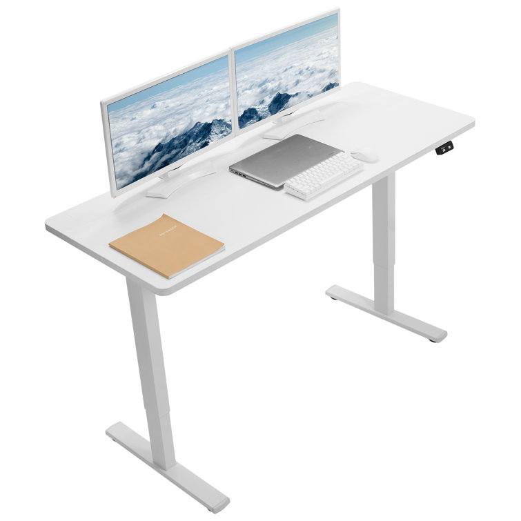 Adjustable White Electric Standing Desk with Cable Management, 60''x24''