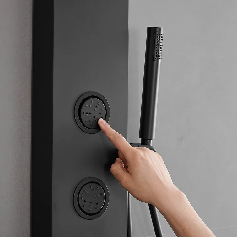 Matte Black Multi-Function Shower Panel with Adjustable Head