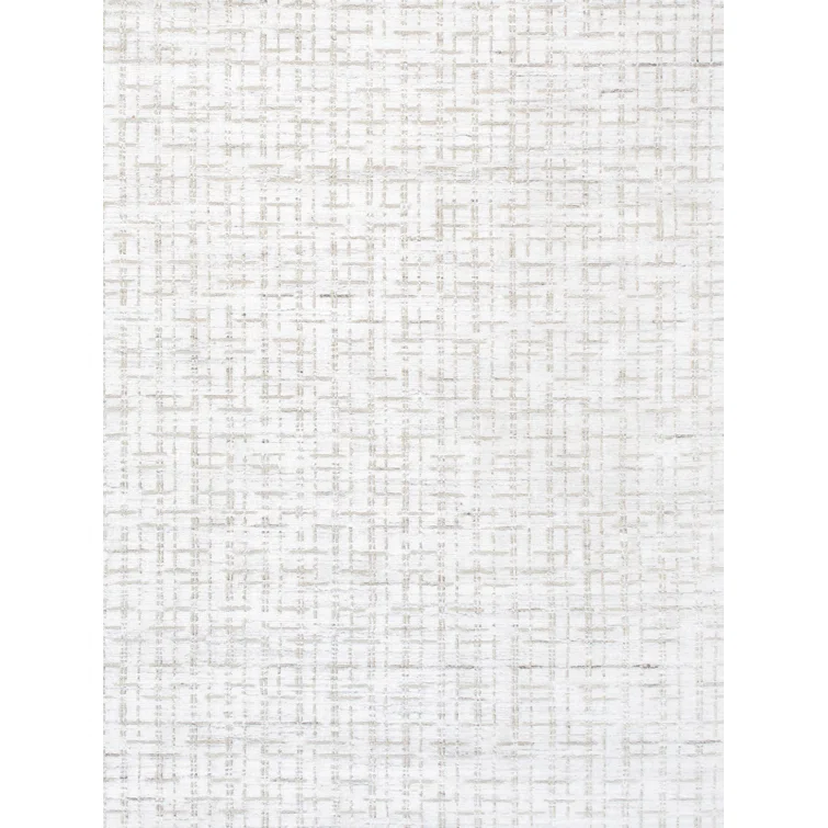 Hand-Loomed Ivory and Silver Wool-Viscose Blend Area Rug, 12' x 15'