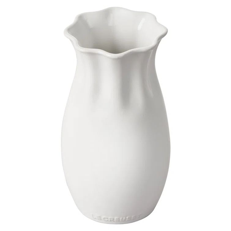 Elegant Round Ceramic Table Vase with Floral Theme - White