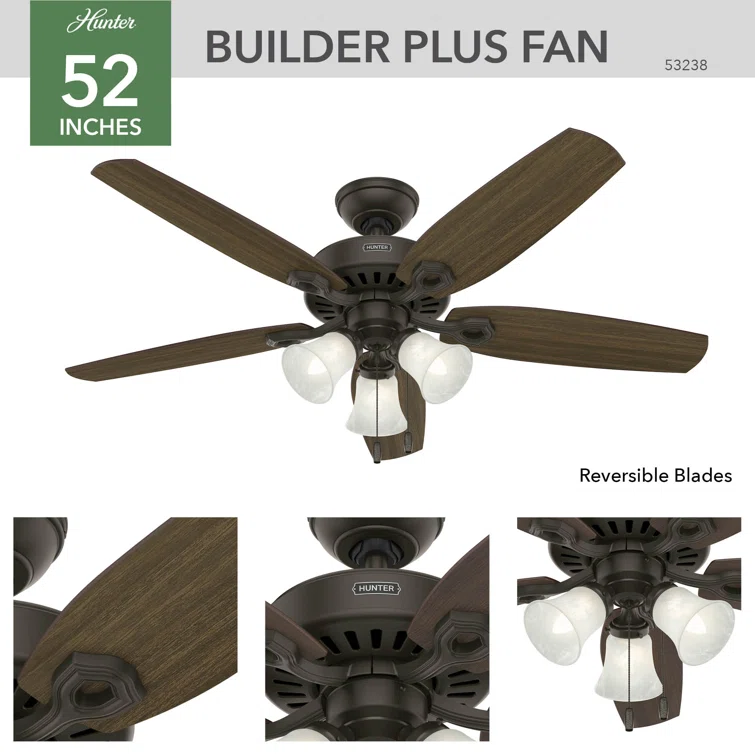 52" Bronze Low Profile Ceiling Fan with LED Light and Remote