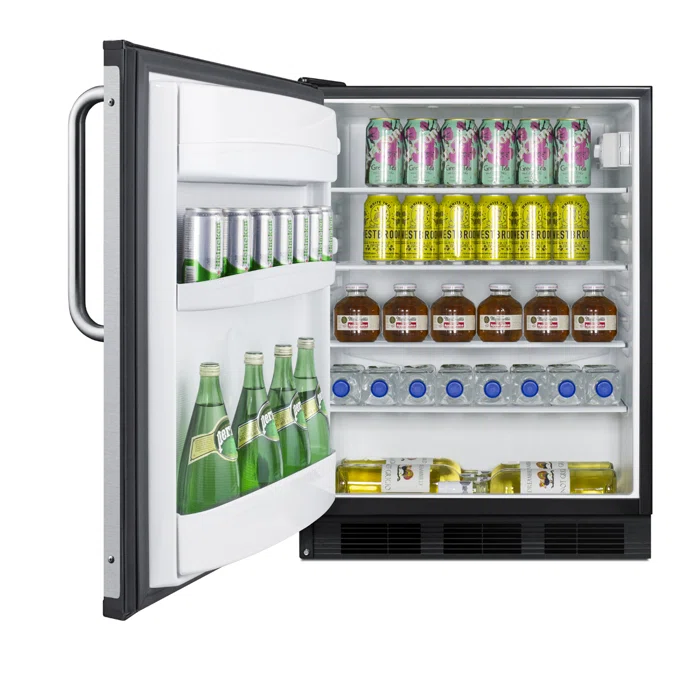Sleek 24" Undercounter Smart Refrigerator with Stainless Steel Handle - Black